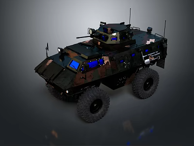 Military Armored Tank Featuring Camouflage Paint Blue Windows Large Wheels And Roof Weapon System 3d model