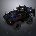 Military Armored Tank Featuring Camouflage Paint Blue Windows Large Wheels And Roof Weapon System