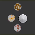 Glass Spice Jars With Metal Lids Containing Red Orange Brown Spices And White Powder Bowl