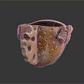 Handcrafted Brown Ceramic Decorative Container With Hollow Design And Floral Ornament