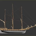 Classic Handcrafted Wooden Sailboat Model With Multiple Masts And White Sails