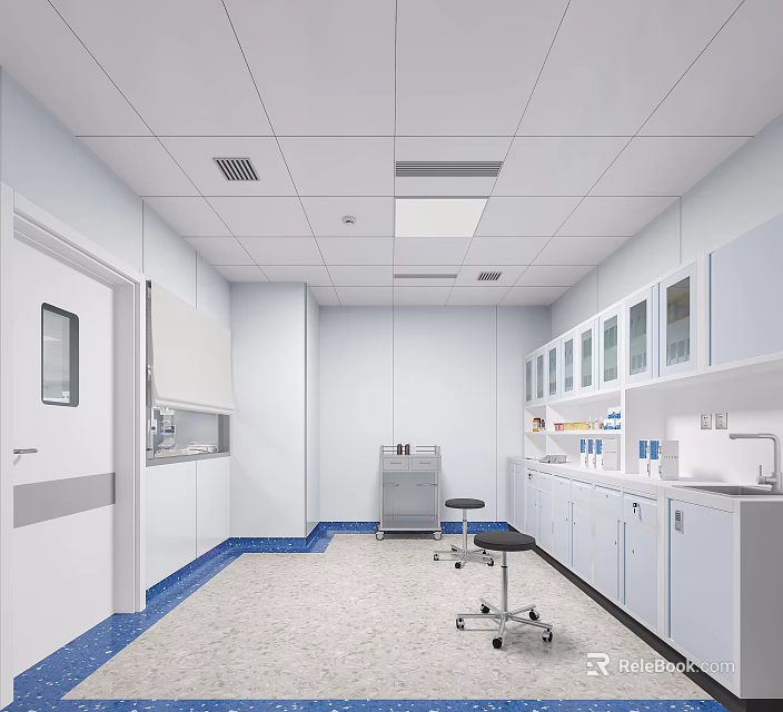 Hospital Outpatient Clinic Interior With Cabinets Stools And Medical Equipment 3d model 