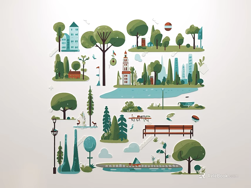 Artistic Floral Display With Trees Water Features And Urban Landscape Elements 3d model