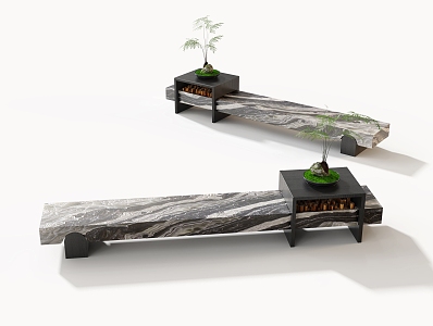 Outdoor landscape bench stone bench 3d model