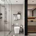 Modern Bathroom Interior Design With Glass Shower White Toilet And Wooden Vanity