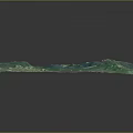 3D Topographic Terrain Model Featuring Mountains Blue Lake And Lush Green Vegetation