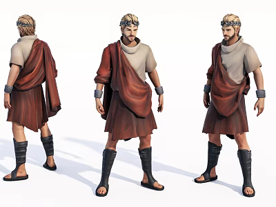 Ancient Style Game Movie Character With Robe Sandals Golden Headpiece And Arm Bands 3d model