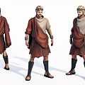 Ancient Style Game Movie Character With Robe Sandals Golden Headpiece And Arm Bands