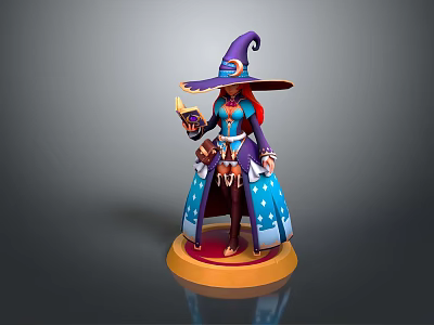 Commercial Display Equipment With Purple Hat Witch Figurine And Orange Base 3d model