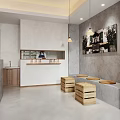 Modern Dessert Shop Interior With Display Cases And Wooden Furniture