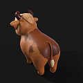 Cute Cartoon Highland Cow Figurine With Fluffy Brown Mane And Black Horns
