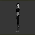 Humanoid Character 3D Model With Black White Bodysuit Green Triangle Logo Outstretched Arms Standing Pose
