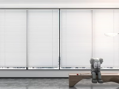 Modern White Venetian Blinds Decorating Window Interior With Natural Light And Wooden Bench 3d model