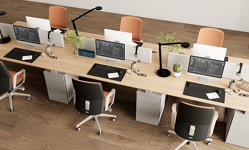 Simple Workstation Desk Staff Desk 3d model