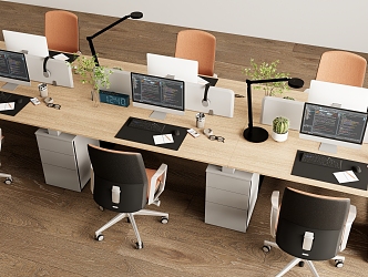 Simple Workstation Desk Staff Desk 3d model