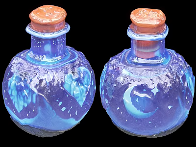 Pair of Blue Ceramic Vessels With Intricate Leaf Patterns And Orange Cork Lids 3d model