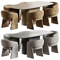 Modern Luxury Fabric Upholstered Dining Chairs And Unique Shaped Solid Wood Dining Table Set