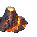 Realistic Rockery Stones in Volcanic Eruption Scene with Flowing Lava and Glowing Flames