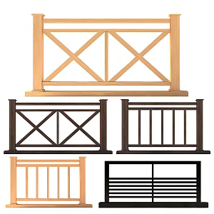 Modern wooden landscape railing fence 3d model