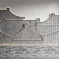 Modern Chinese Style Sofa Background Wall With Tile Texture Stone Wall Base And Ambient Lighting