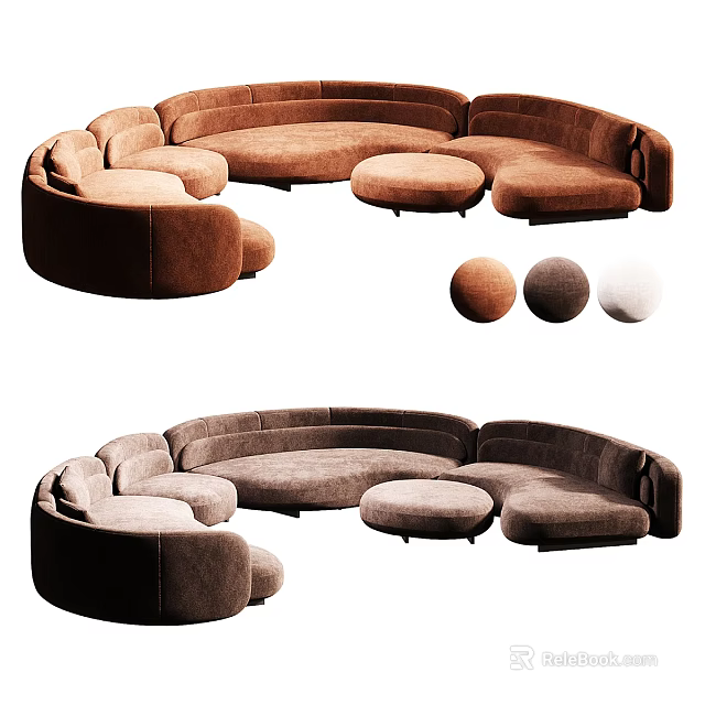 Modern Curved Modular Sectional Sofa With Ottoman And Multiple Color Options 3d model 