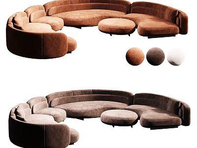 Modern Curved Modular Sectional Sofa With Ottoman And Multiple Color Options 3d model