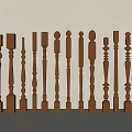 Various Wooden Balusters Featuring Different Decorative Designs For Home Staircase 3d model