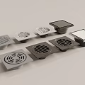 Different Square Metal Drain Covers With Various Grate Patterns For Bathrooms 3d model