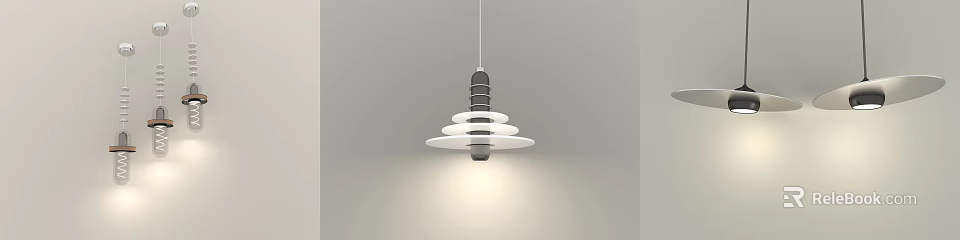 Modern Hanging Pendant Light With Multiple White Circular Layers And Black Central Column 3d model