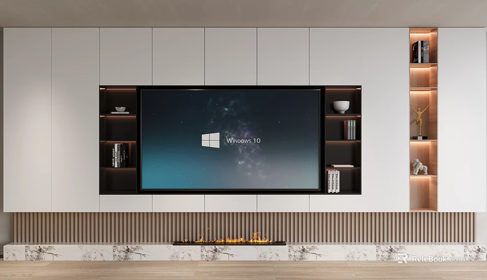 Modern TV Wall Unit With Storage Shelves Fireplace And Decorative Elements 3d model 