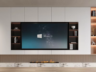 Modern TV Wall Unit With Storage Shelves Fireplace And Decorative Elements 3d model