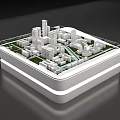 Detailed Urban Architectural Model Featuring Skyscrapers Green Spaces And Water Elements