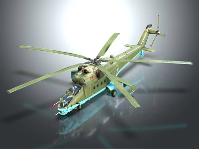 Green Military Helicopter With Large Rotor Blades And Detailed Fuselage Structure 3d model