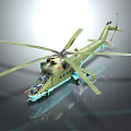 Green Military Helicopter With Large Rotor Blades And Detailed Fuselage Structure