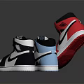 High Top Athletic Shoes In Red White Blue Gray With Swoosh Logo And Reflective Details