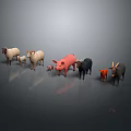 Group of Various Farm Animals Including Sheep Pig Cow and Toy Models on Gray Background