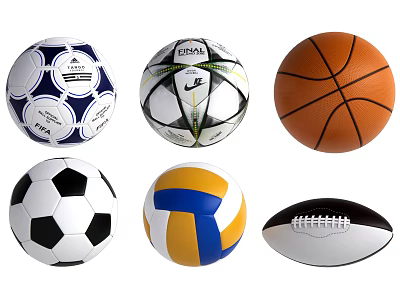 Collection of Sports Equipment Balls Including Soccer Basketball Volleyball and Football Varieties 3d model