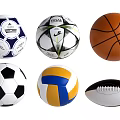 Collection of Sports Equipment Balls Including Soccer Basketball Volleyball and Football Varieties