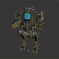 Armored Metallic Robot Design With Blue Display Arm Weapon And Mechanical Legs