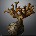 Orange Coral Like Decorative Sculpture With Natural Stone Base And Textured Details