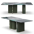 Modern Green Dining Table With Marble Top And Metal Accent Legs