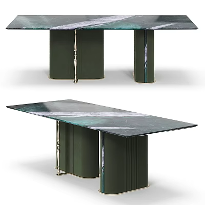 Modern Green Dining Table With Marble Top And Metal Accent Legs 3d model