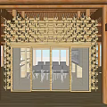 Spacious Meeting Room With Wooden Ceiling Lighting Strips Large Screen And Long Table With Vase