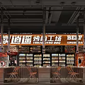Industrial Style Barbecue Restaurant With Metal Tables Chairs And Neon Signage
