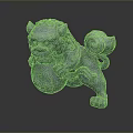 Traditional Chinese Stone Lion Statue With Curled Mane Clutching Decorative Ball
