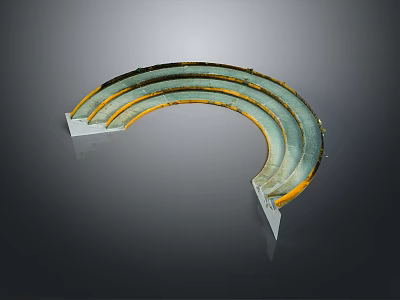 Curved Glass Sculpture With Layered Design And Metallic Edges On Black Background 3d model