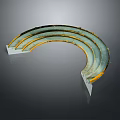 Curved Glass Sculpture With Layered Design And Metallic Edges On Black Background