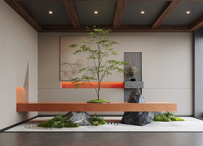 New Chinese style landscape interior landscape sketch landscape plants 3d model