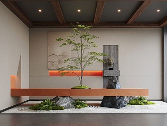 New Chinese style landscape interior landscape sketch landscape plants 3d model