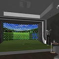 Indoor Golf Simulator With Large Screen Green Turf For Fitness Training In Comfortable Room